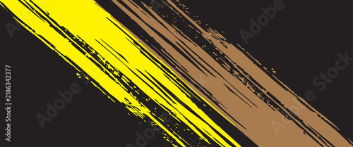 Abstract yellow and brown paint brush stroke texture vector on black background for sporty livery design.