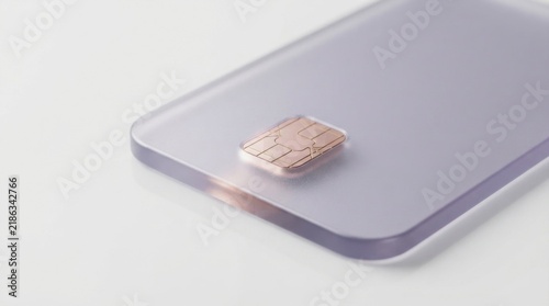 Modern translucent credit card with a gold chip on a white background