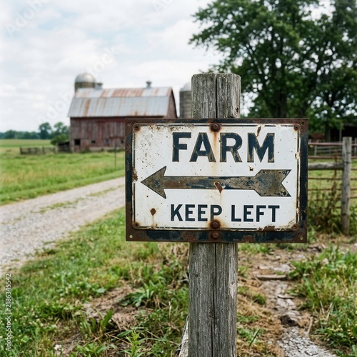 Farm Keep Left Sign Amidst Rural Countryside Setting