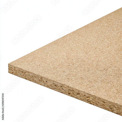 Particle board sheet on white background