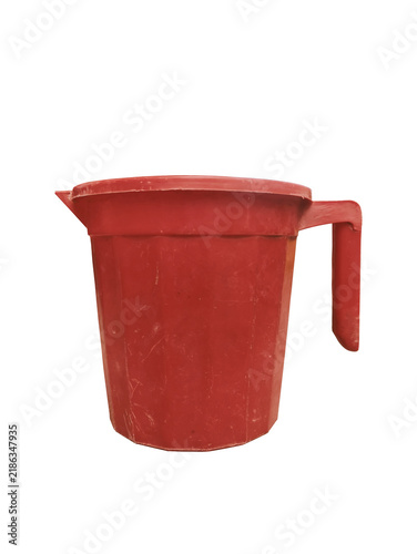 Fotografía Red plastic pitcher with handle and lid on png isolated background