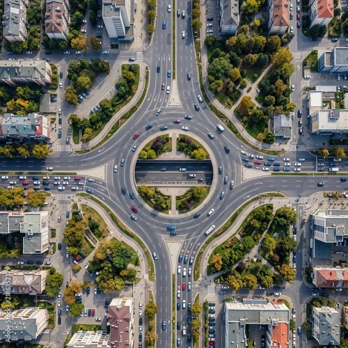 Busy City Road Intersection From Above Dynamic Traffic Flow