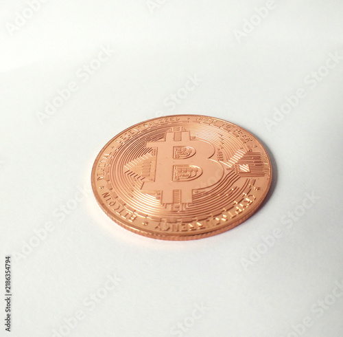 Bitcoin coin isolated on white background. Cryptocurrency, virtual money. Blockchain technology, bitcoin mining concept. refusal of cash and transition to virtual currency and electronic payments
