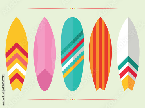 Colorful Surfboard Collection with Geometric Patterns for Summer Beach Design