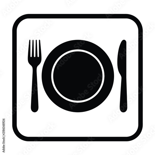 Restaurant dining solid black icon with plate, fork and knife