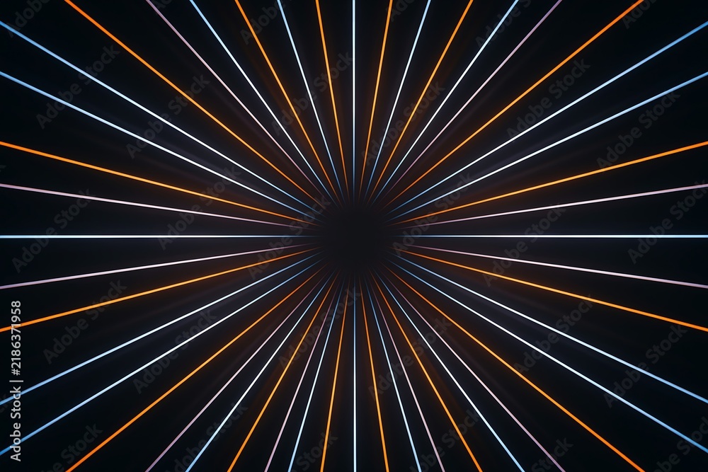 Obraz premium Glowing orange blue lines radiating from dark center high resolution picture