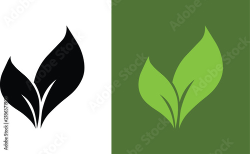 Green and black leaf sprout vector set with paired eco leaves for agriculture nature and organic logo EPS