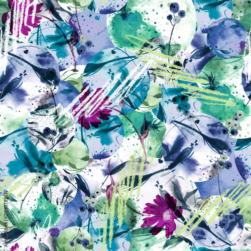 seamless watercolor pattern of plants. Herbs, flowers, chamomile, flowers watercolor. abstract splash of paint. flowers sunflower, leaves, calendula.drawing of calendula, marigolds.pastel drawing.