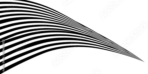 Black on white abstract perspective line wave stripes with 3d dimensional effect isolated on white background