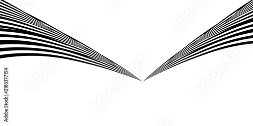 Black on white abstract perspective line wave stripes with 3d dimensional effect isolated on white background