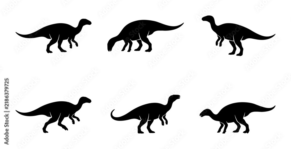 Obraz premium Dinosaur Silhouettes Collection, Prehistoric Animal Icons, Set of 6 Vector Graphics