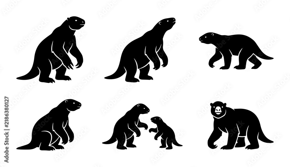 Fototapeta premium Dinosaur Silhouettes, Prehistoric Creature Vector Icons, Ancient Reptile Illustrations, Jurassic Animal Graphics