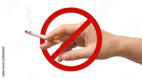 No Smoking Symbol Over Hand Holding Cigarette