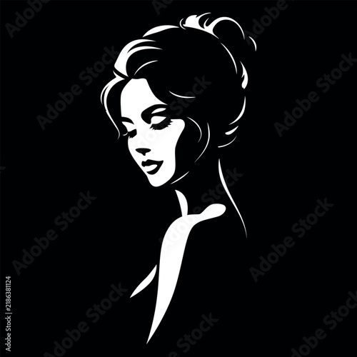 Beautiful girl portrait. Vector sketch with black lines on a white background.
