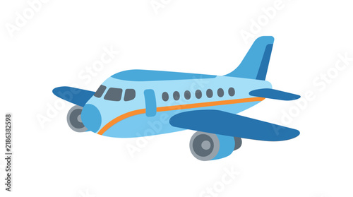 Blue passenger airplane illustration with a white background
