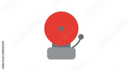 Red alarm bell with striker on white background flat vector illustration