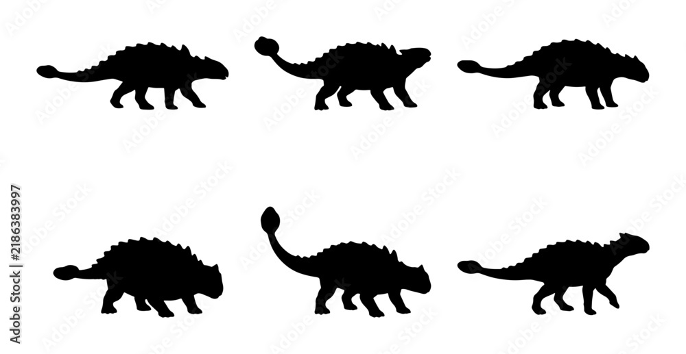 Obraz premium Ankylosaurus Dinosaur Silhouettes, Prehistoric Reptile Vector Icons, Ancient Creature Graphics