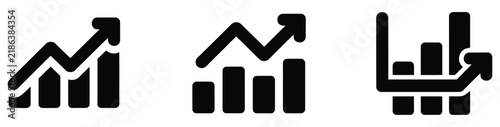 Growing Bar Chart Icons, Upward Financial Growth, Profit and Revenue Increase, Business Performance