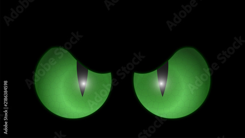 A pair of bright green eyes set against a deep black background. The eyes feature an unusual texture reminiscent of a cellular structure, creating a mysterious and sinister atmosphere. Suitable for co