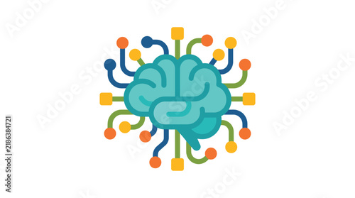 Brain with connecting nodes a colorful vector illustration