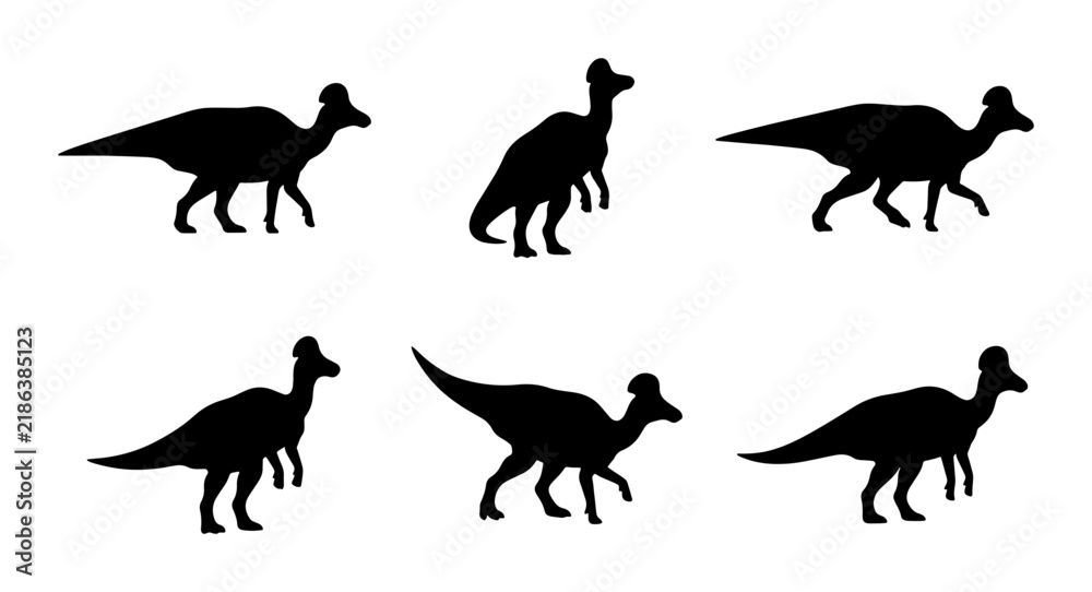 Fototapeta premium Dinosaur Silhouettes Set, Prehistoric Animal Vector Icons, Ancient Reptile Graphics, Paleontology Collection