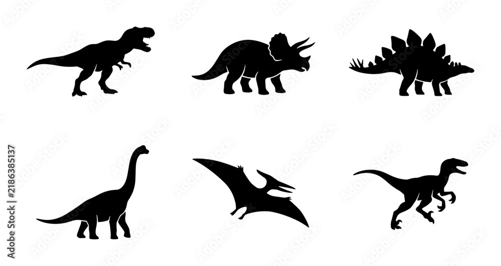 Obraz premium Dinosaur Silhouettes Collection: Prehistoric Icons for Jurassic Themes, Vector Art