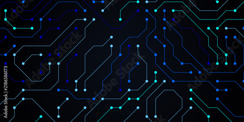 Vector digital technology black background Concept with technology blue line. Abstract futuristic background with crossed lines, dots with squee. Illustration Vector design Network and Connection.
