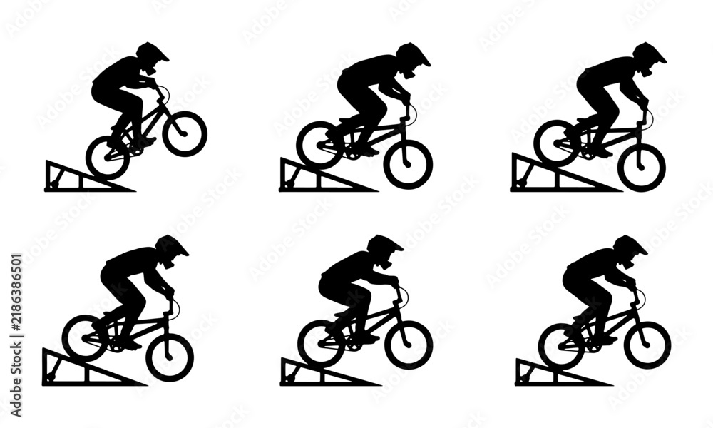 Obraz premium BMX Bike Stunt Silhouettes, Extreme Sports Action Sequence, Bicycle Trick Performance