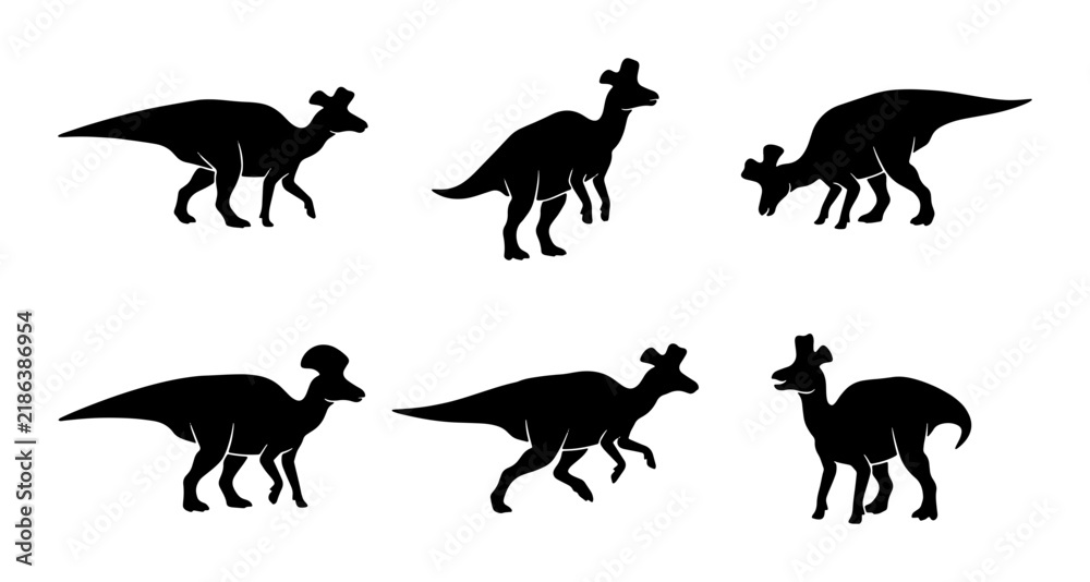 Fototapeta premium Dinosaur Silhouettes Collection: Prehistoric Creatures, Jurassic Era Icons, Ancient Reptile Vector Set