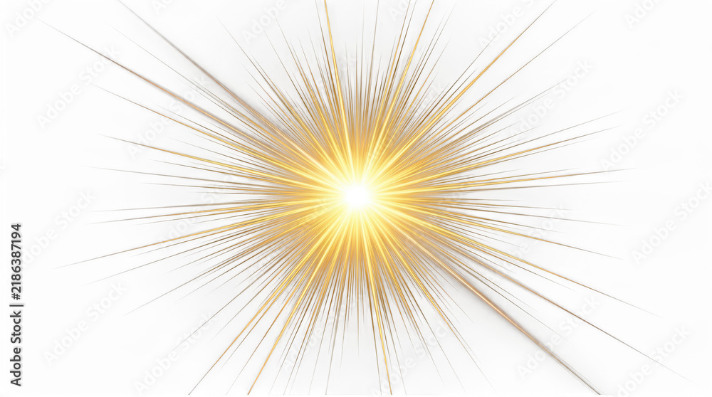 Obraz premium Bright golden light burst with sparkling particles and star rays