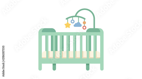Baby crib with mobile illustration on a white background