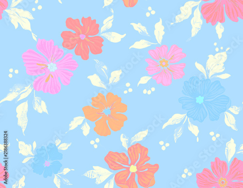 Картината върху платно Seamless repeating pattern with Flowrs motifs placed at different angles, balanc