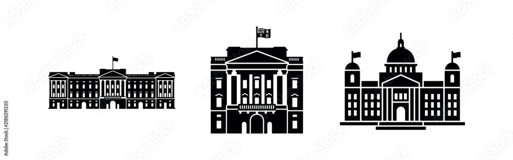 Fototapeta premium Stately and government building icons. Palaces and official residences architecture.