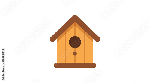 Wooden birdhouse with a circular entrance flat vector illustration