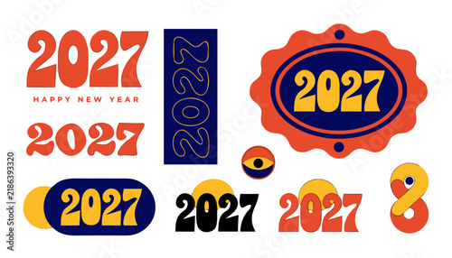 Happy New Year 2027 set, 2027 number logo collection on white background. vector