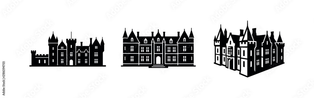 Fototapeta premium Stately Home and Manor House Icons Set - Elegant Historic European Architecture