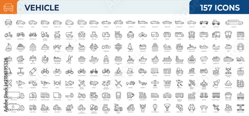 Set of 157 outline icons related to Vehicle. Mega collection icons. Vector illustration
