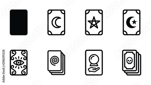 Картината върху платно Esoteric Deck: A collection of mystical tarot cards featuring symbols like a crescent moon, pentagram, eye, crystal ball, and skull, suggesting divination and fortune telling