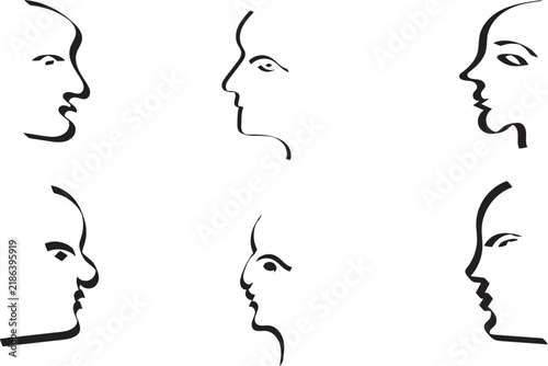 Abstract Human Face Profile Line Art Set with Minimalist Calligraphic Drawing Icons for Modern Beauty, Aesthetics, and Gallery Poster Designs