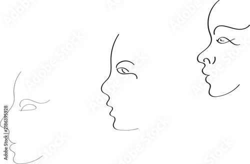 Minimalist Woman Face Profile Line Art Drawing Set for Modern Beauty Salon, Skincare, Cosmetics Logo, and Aesthetic Wall Art Decor