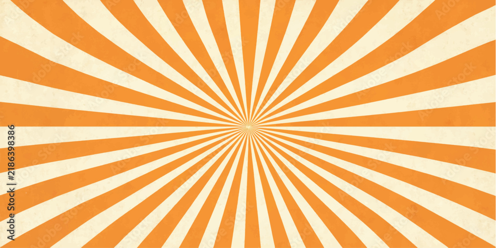 Fototapeta premium Orange and cream sunburst background with symmetrical rays and dynamic retro abstract vintage design