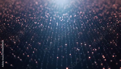 Abstract field of glowing light dots on a dark blue technical grid with light particles data grid abstract background digital network sparkling lights abstract