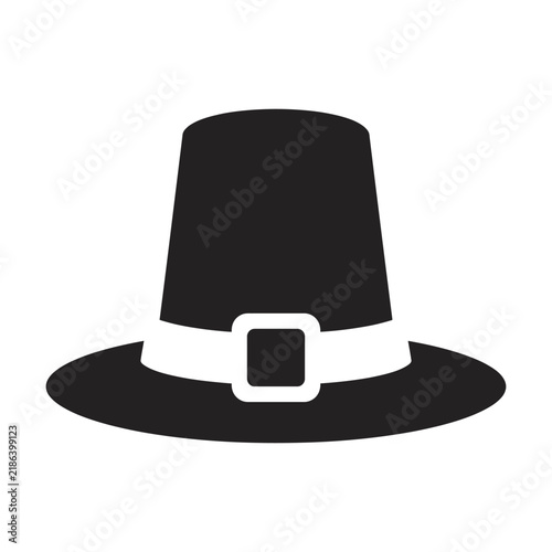 Black pilgrim hat icon with a belt and buckle for thanksgiving holiday celebration