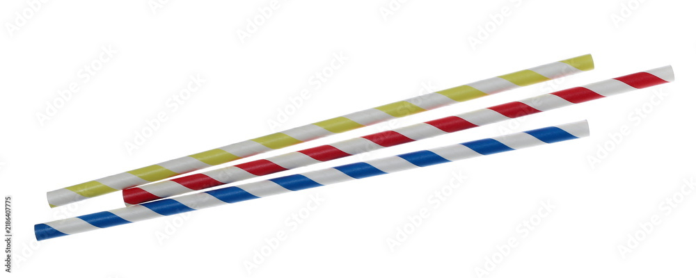 Obraz premium Group of colorful plastic drinking straws isolated on white background with clipping path, eco-friendly
