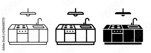 Foto Modern Kitchenette Icons, Minimalist Cabinet & Sink Vector Set, Clean Line Art D
