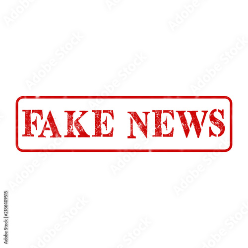 Fototapeta kuchenna Red rubber stamp impression with the text fake news showing a grunge texture and a rectangular border design