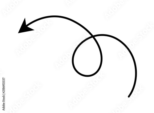Black hand drawn loop spiral arrow isolated on transparent background