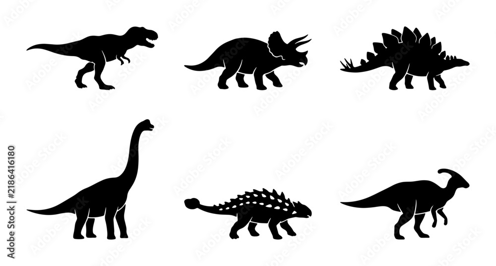 Fototapeta premium Dinosaur Silhouettes Collection: Prehistoric Creatures Vector Set for Kids and Education
