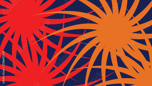 Abstract firework explosions burst against a dark cosmic background with vibrant red and orange hues.