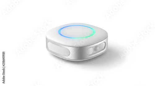 Modern smart home energy monitor device with glowing status ring isolated